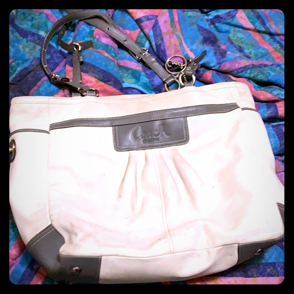 Big white over shoulder coach purse